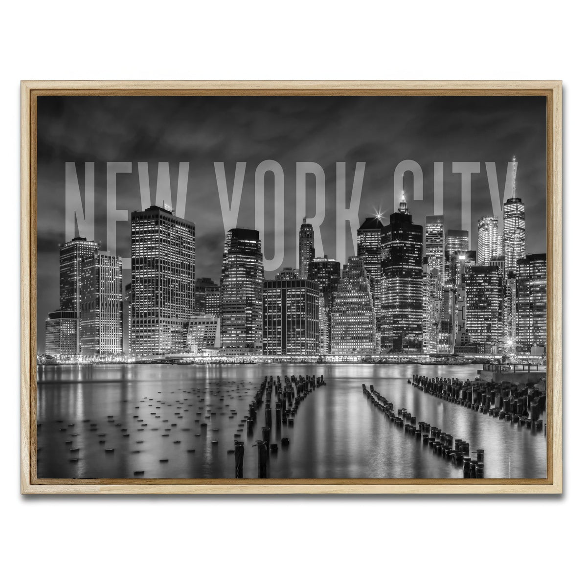 AUTO-MOCKUP WHITE | NYC Letters - Black & White | 1 Piece | Natural Framed Canvas | group=4x3
