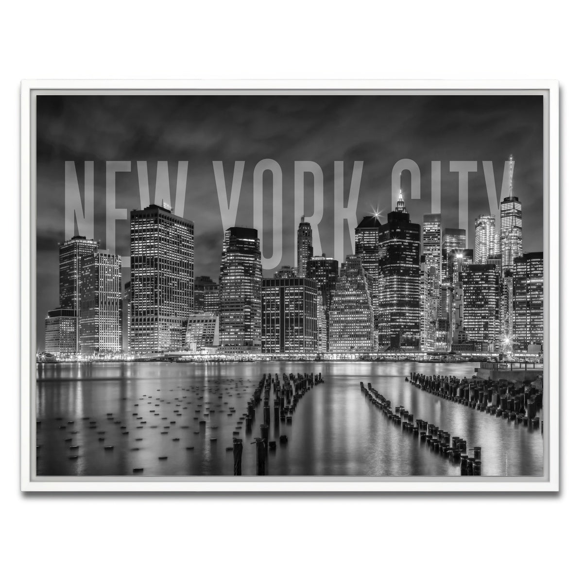 AUTO-MOCKUP WHITE | NYC Letters - Black & White | 1 Piece | White Framed Canvas | group=4x3