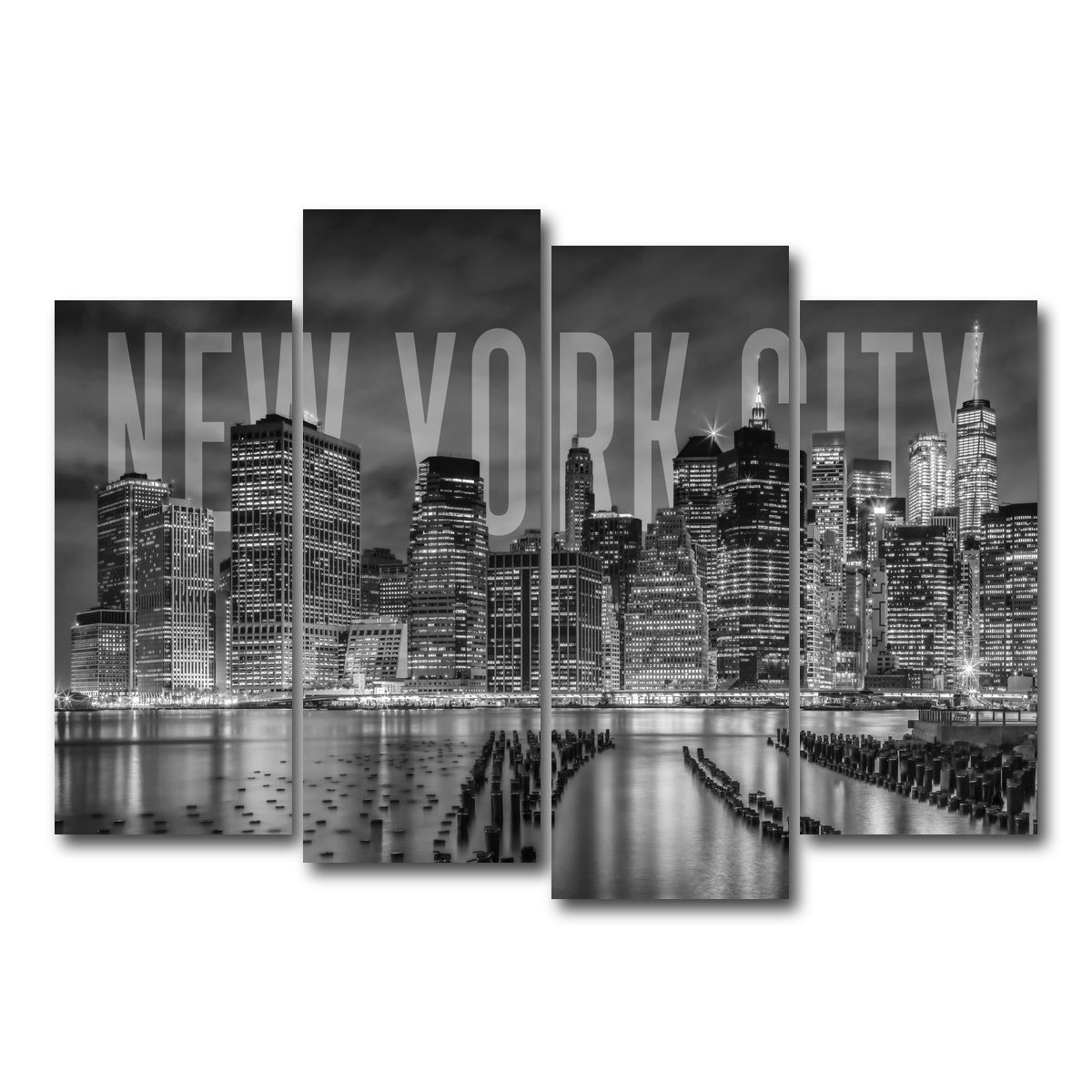AUTO-MOCKUP WHITE | NYC Letters - Black & White | 4 Piece | Gallery Wrap Canvas | group=4_normal