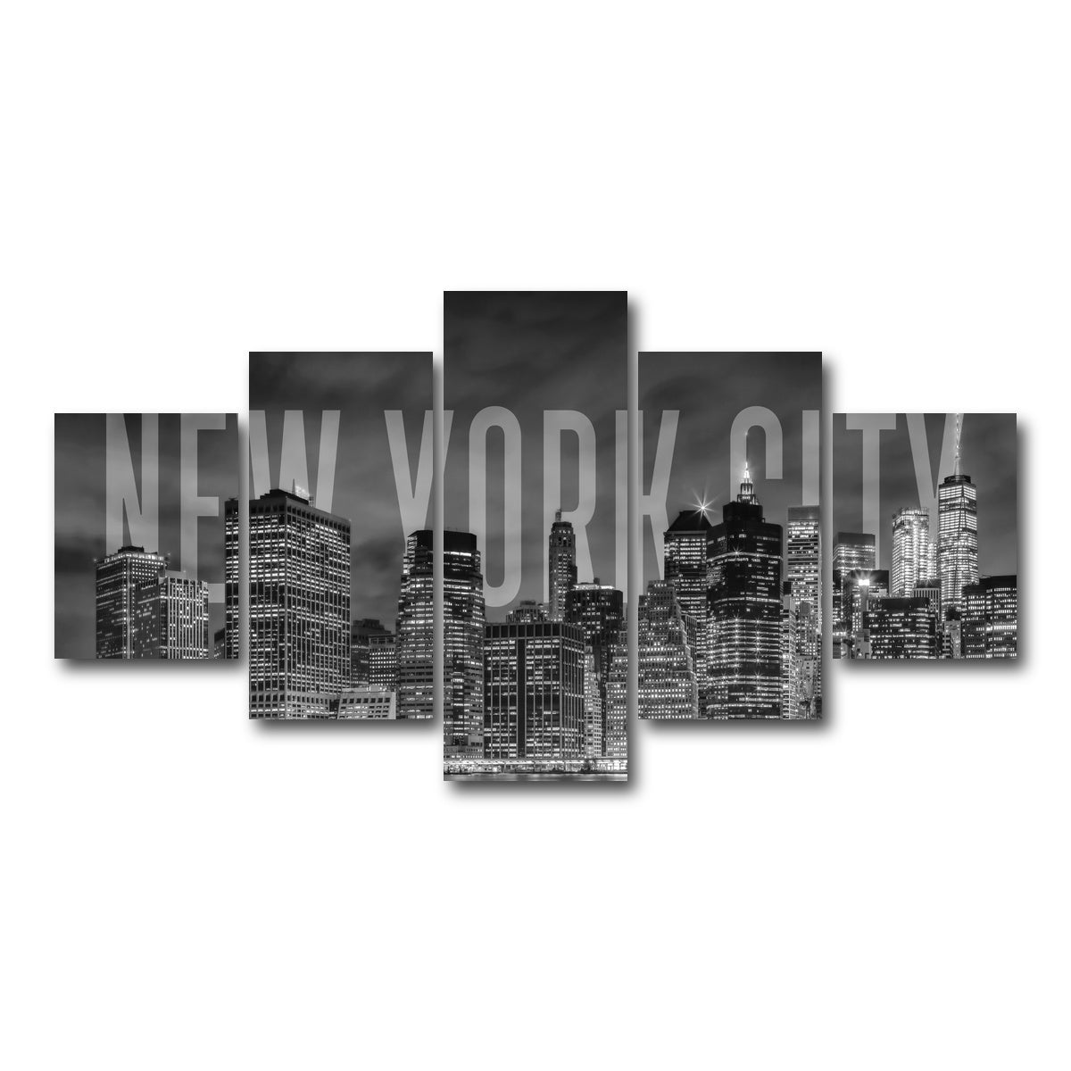 AUTO-MOCKUP WHITE | NYC Letters - Black & White | 5 Piece | Gallery Wrap Canvas | group=5_short