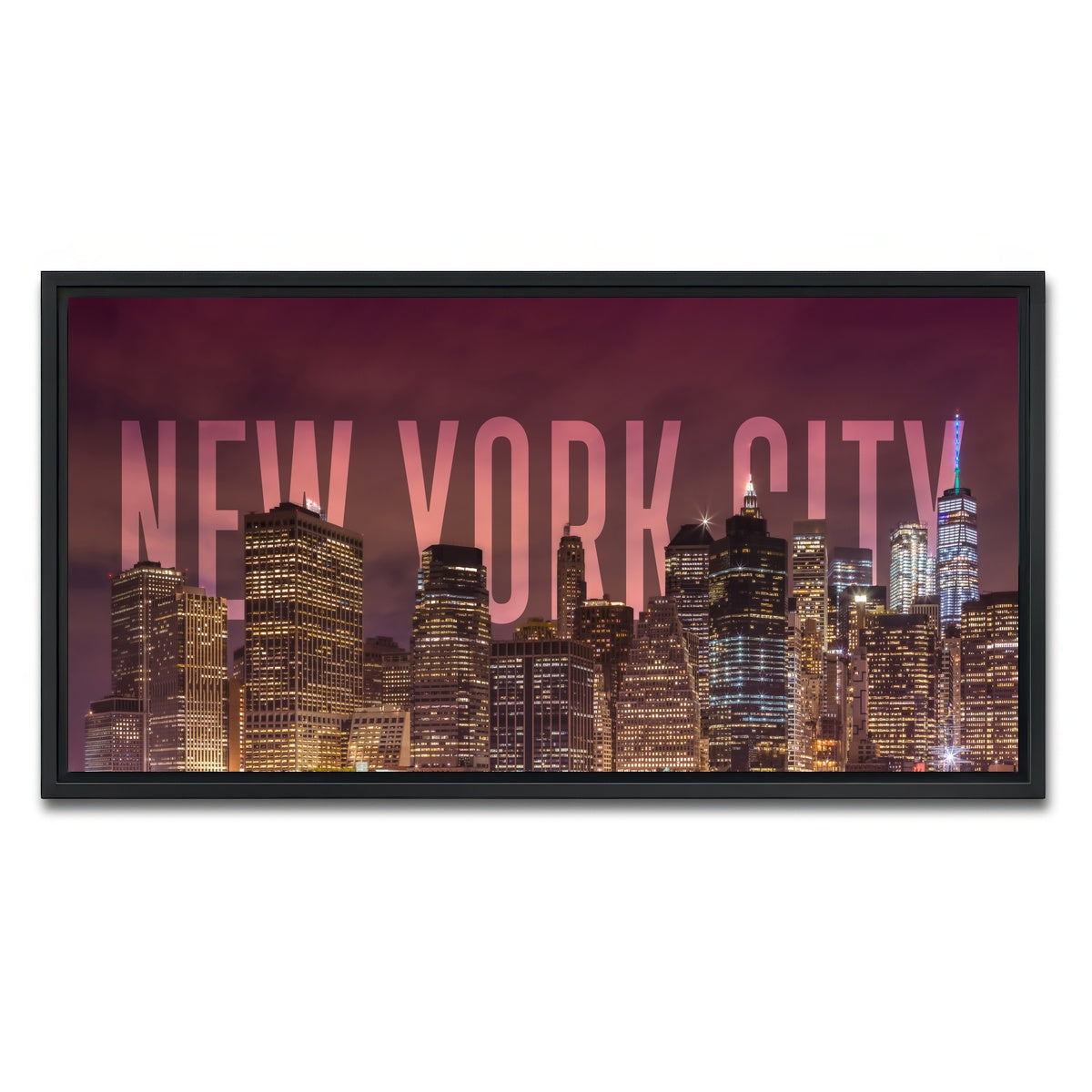 AUTO-MOCKUP WHITE | NYC Letters - Night | 1 Piece | Black Framed Canvas | group=2x1