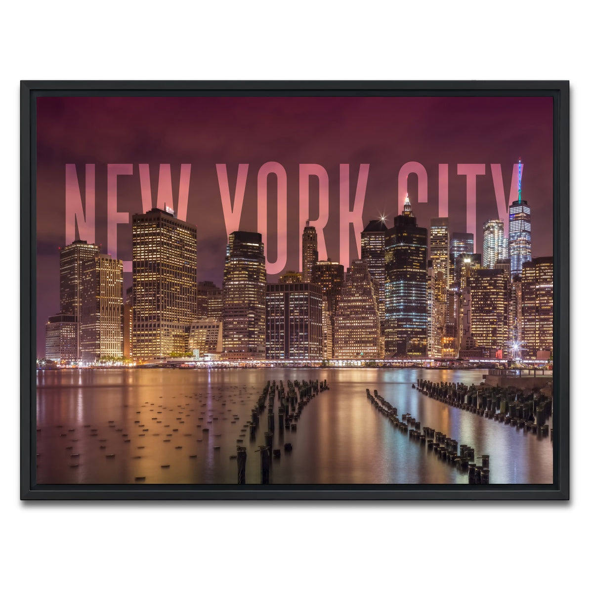 AUTO-MOCKUP WHITE | NYC Letters - Night | 1 Piece | Black Framed Canvas | group=4x3