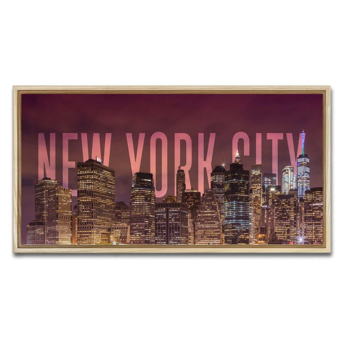 AUTO-MOCKUP WHITE | NYC Letters - Night | 1 Piece | Natural Framed Canvas | group=2x1