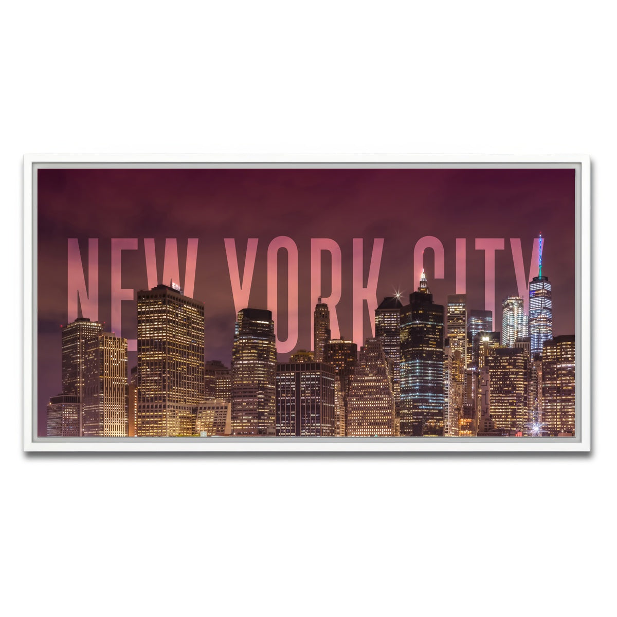 AUTO-MOCKUP WHITE | NYC Letters - Night | 1 Piece | White Framed Canvas | group=2x1