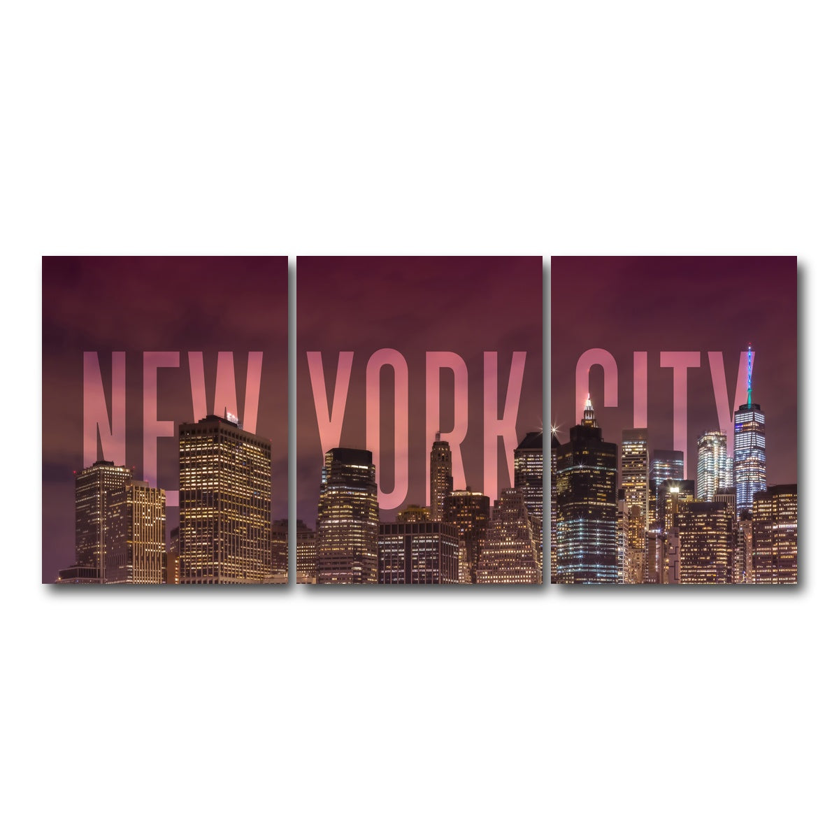 AUTO-MOCKUP WHITE | NYC Letters - Night | 3 Piece | Gallery Wrap Canvas | group=18x24