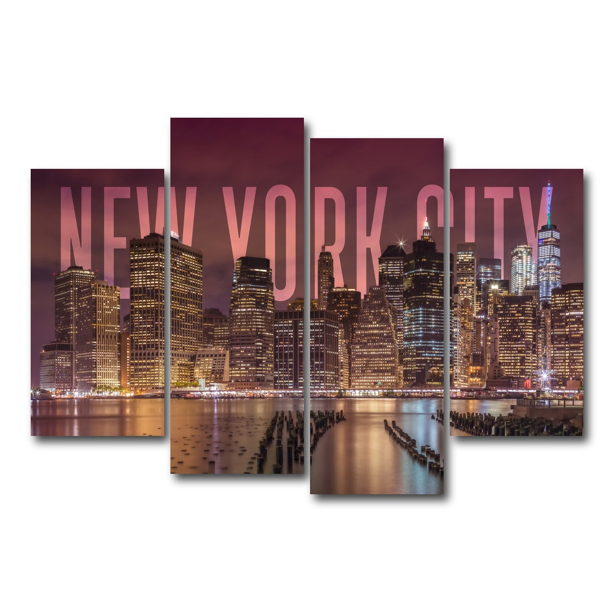 AUTO-MOCKUP WHITE | NYC Letters - Night | 4 Piece | Gallery Wrap Canvas | group=4_short