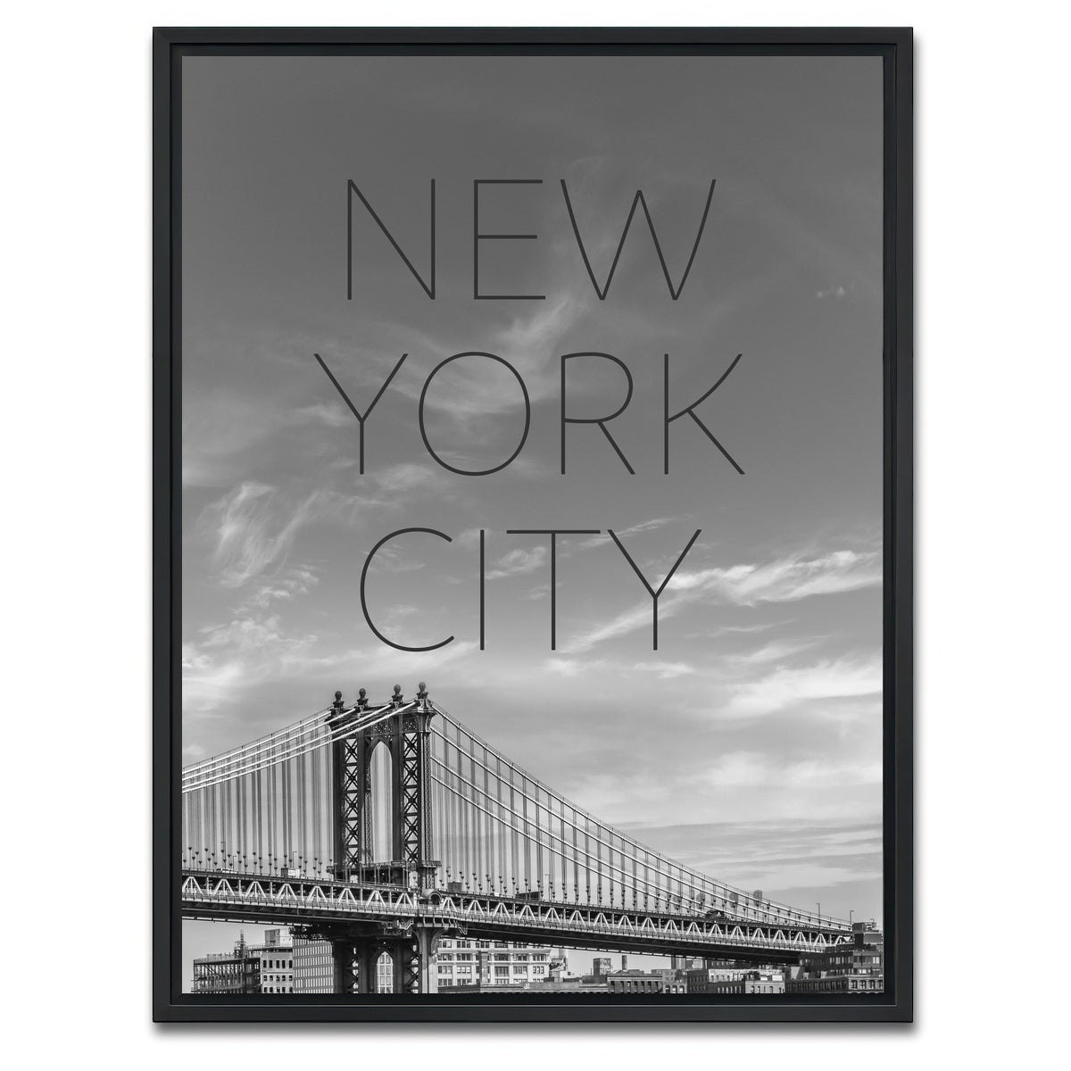 AUTO-MOCKUP WHITE | NYC Manhattan Bridge Text | 1 Piece | Black Framed Canvas | group=3x4