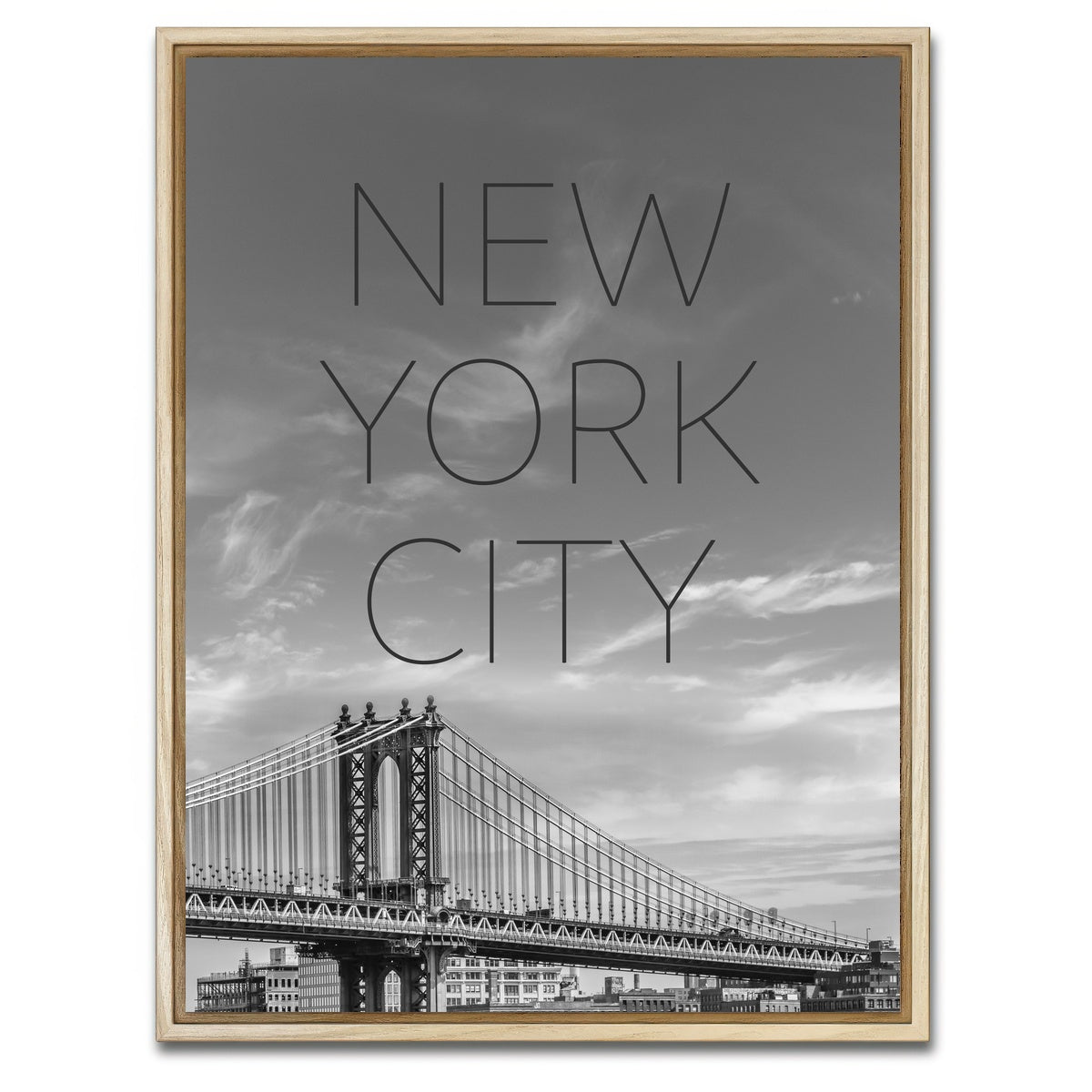 AUTO-MOCKUP WHITE | NYC Manhattan Bridge Text | 1 Piece | Natural Framed Canvas | group=3x4
