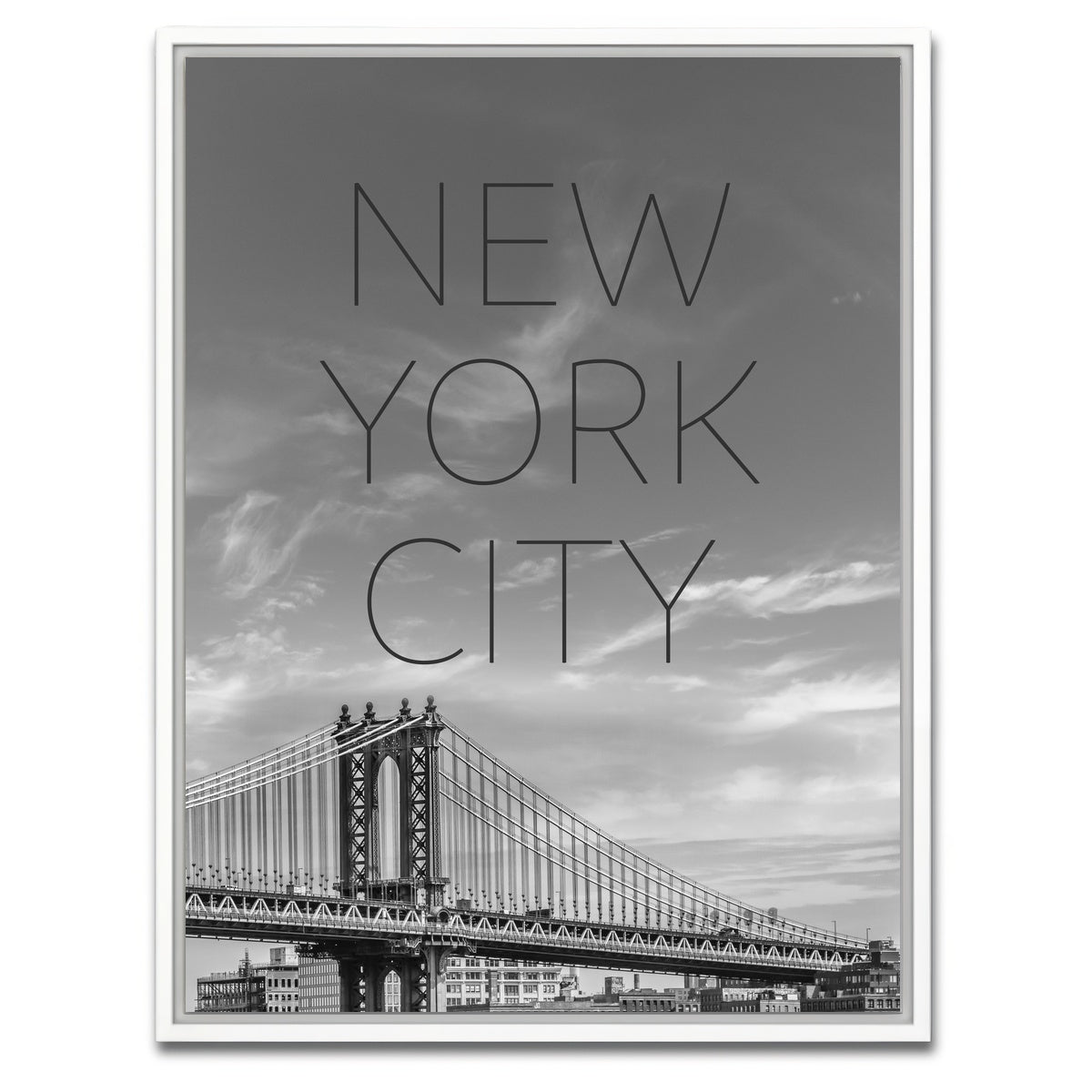 AUTO-MOCKUP WHITE | NYC Manhattan Bridge Text | 1 Piece | White Framed Canvas | group=3x4
