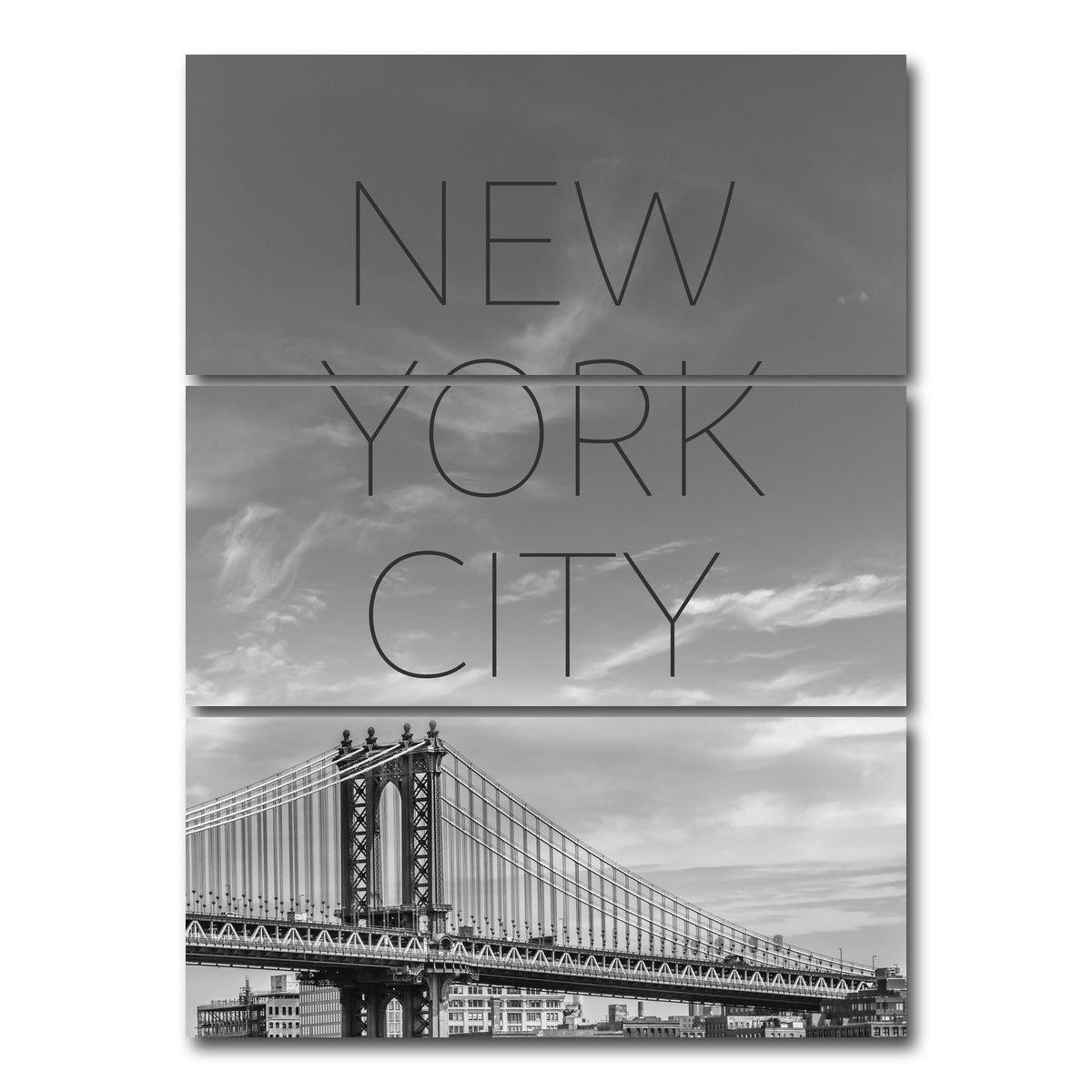 AUTO-MOCKUP WHITE | NYC Manhattan Bridge Text | 3 Piece | Gallery Wrap Canvas | group=8x18_stacked