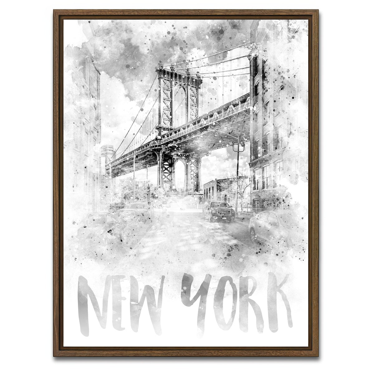 AUTO-MOCKUP WHITE | NYC Manhattan Bridge | 1 Piece | Walnut Framed Canvas | group=3x4