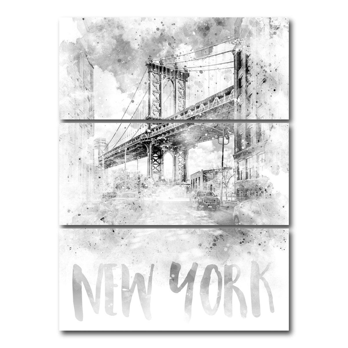 AUTO-MOCKUP WHITE | NYC Manhattan Bridge | 3 Piece | Gallery Wrap Canvas | group=8x18_stacked