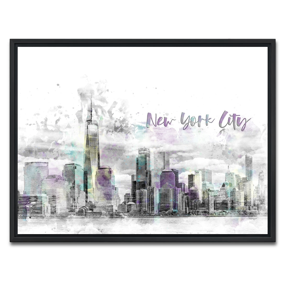 AUTO-MOCKUP WHITE | NYC Manhattan Skyline | 1 Piece | Black Framed Canvas | group=4x3
