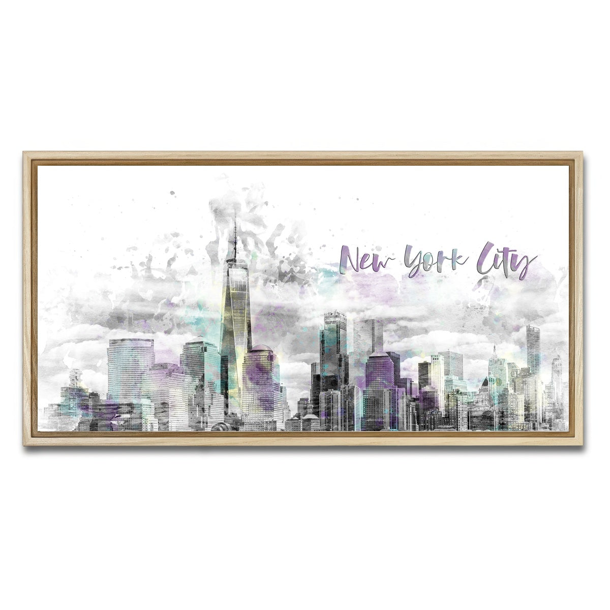 AUTO-MOCKUP WHITE | NYC Manhattan Skyline | 1 Piece | Natural Framed Canvas | group=2x1