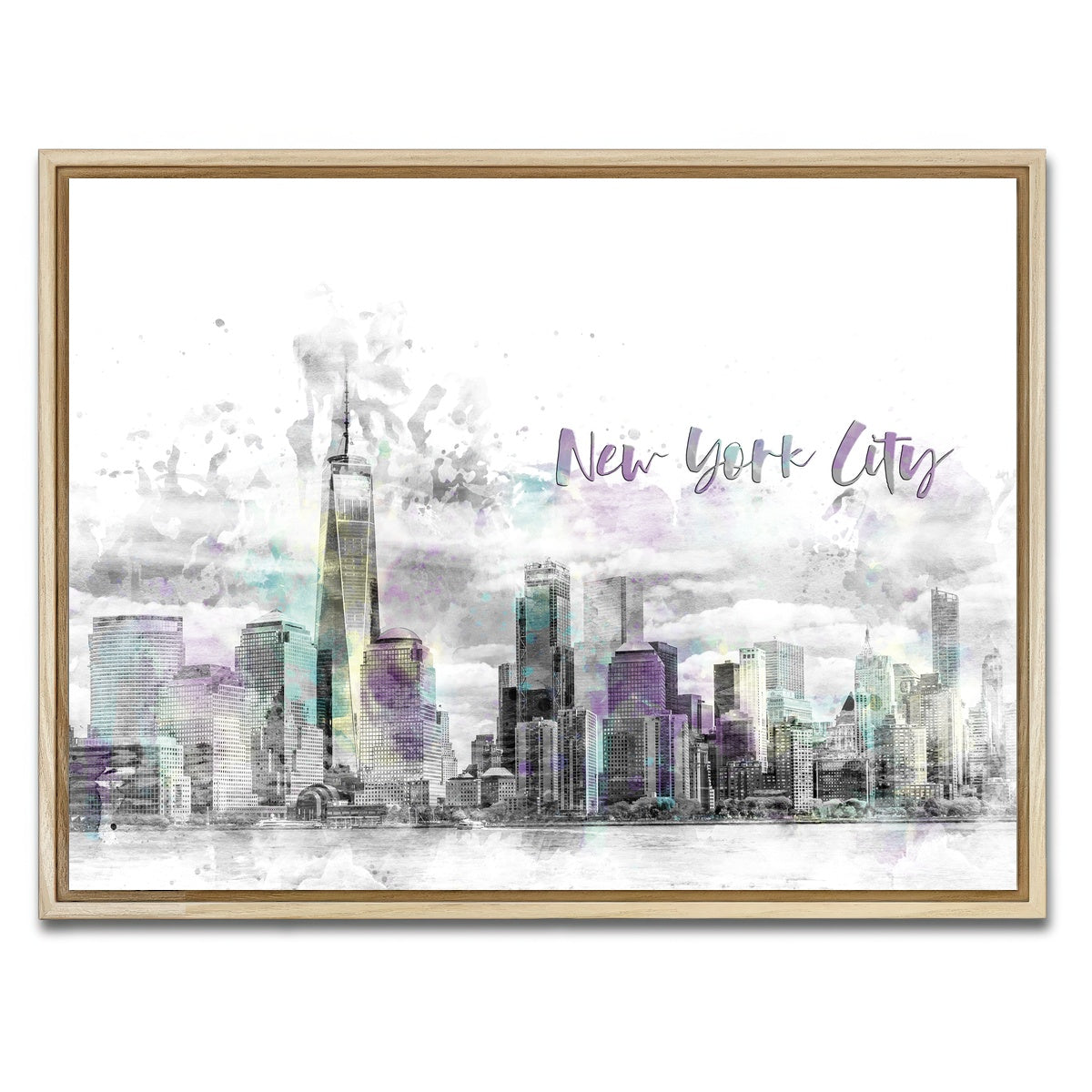 AUTO-MOCKUP WHITE | NYC Manhattan Skyline | 1 Piece | Natural Framed Canvas | group=4x3