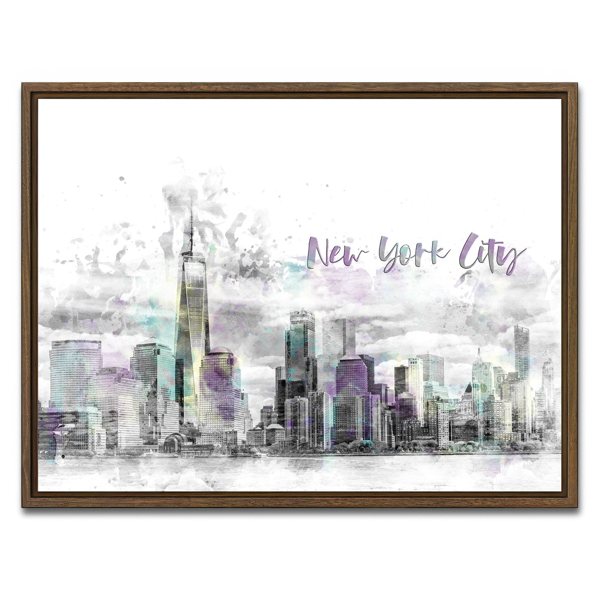 AUTO-MOCKUP WHITE | NYC Manhattan Skyline | 1 Piece | Walnut Framed Canvas | group=4x3