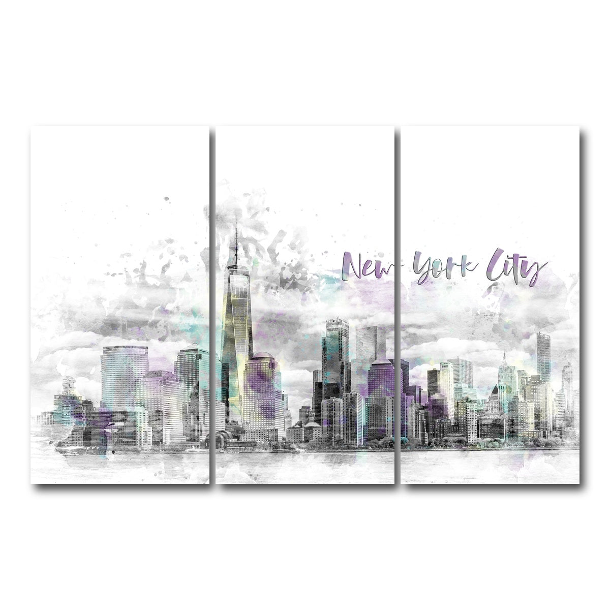 AUTO-MOCKUP WHITE | NYC Manhattan Skyline | 3 Piece | Gallery Wrap Canvas | group=12x24
