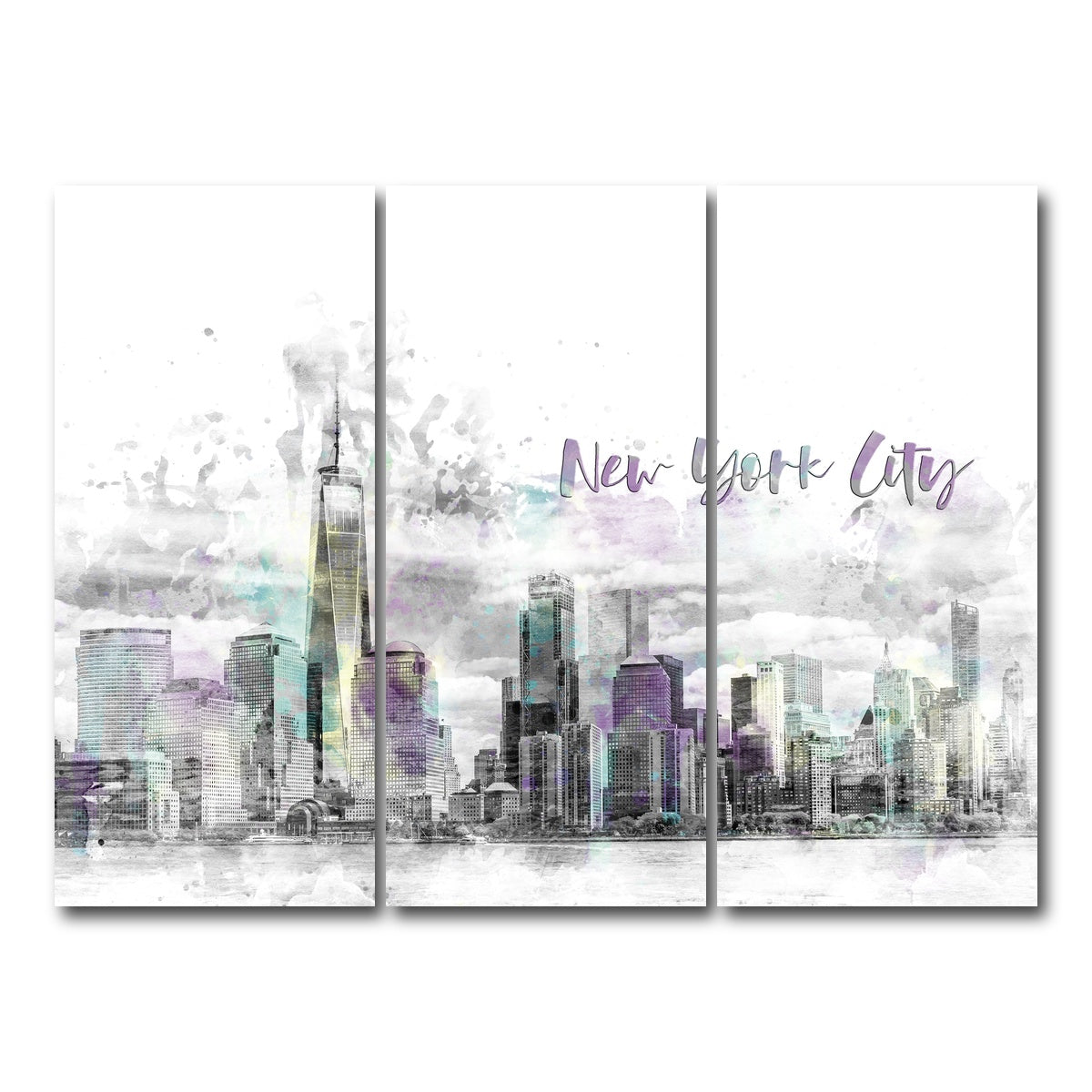 AUTO-MOCKUP WHITE | NYC Manhattan Skyline | 3 Piece | Gallery Wrap Canvas | group=8x18