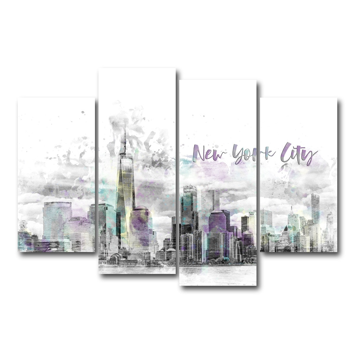 AUTO-MOCKUP WHITE | NYC Manhattan Skyline | 4 Piece | Gallery Wrap Canvas | group=4_short