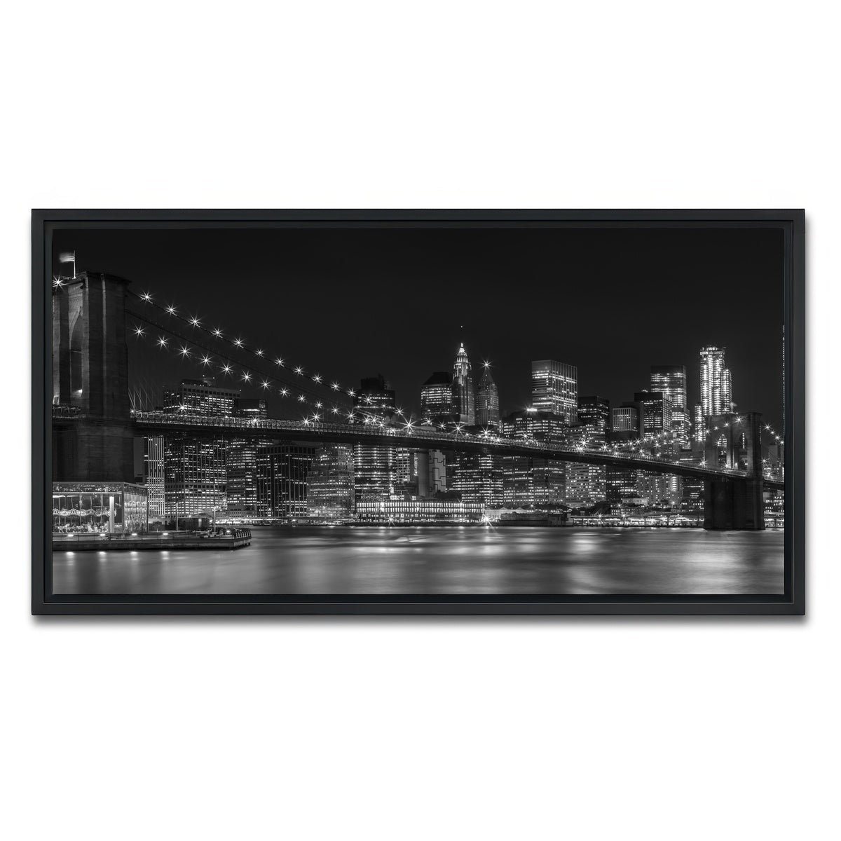 AUTO-MOCKUP WHITE | NYC Nightly Impressions - Panoramic | 1 Piece | Black Framed Canvas | group=2x1