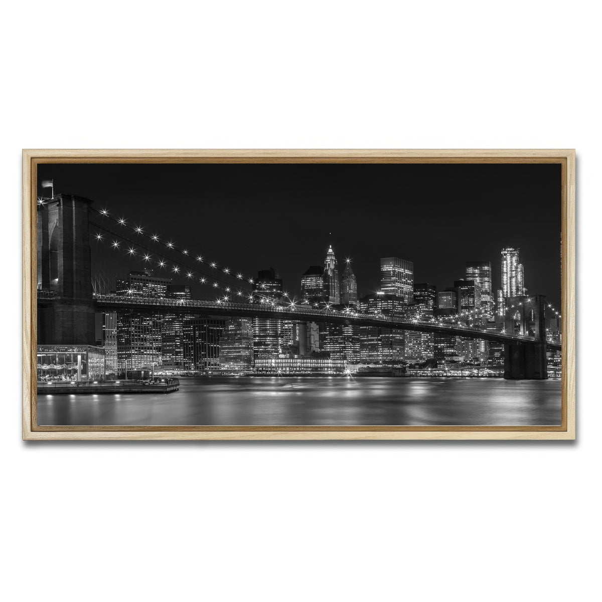 AUTO-MOCKUP WHITE | NYC Nightly Impressions - Panoramic | 1 Piece | Natural Framed Canvas | group=2x1