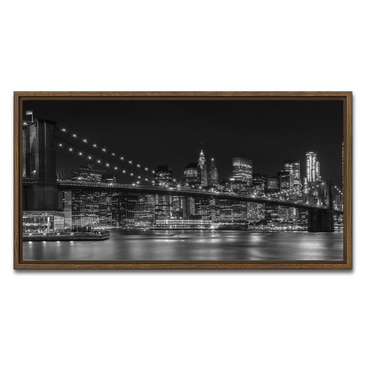 AUTO-MOCKUP WHITE | NYC Nightly Impressions - Panoramic | 1 Piece | Walnut Framed Canvas | group=2x1