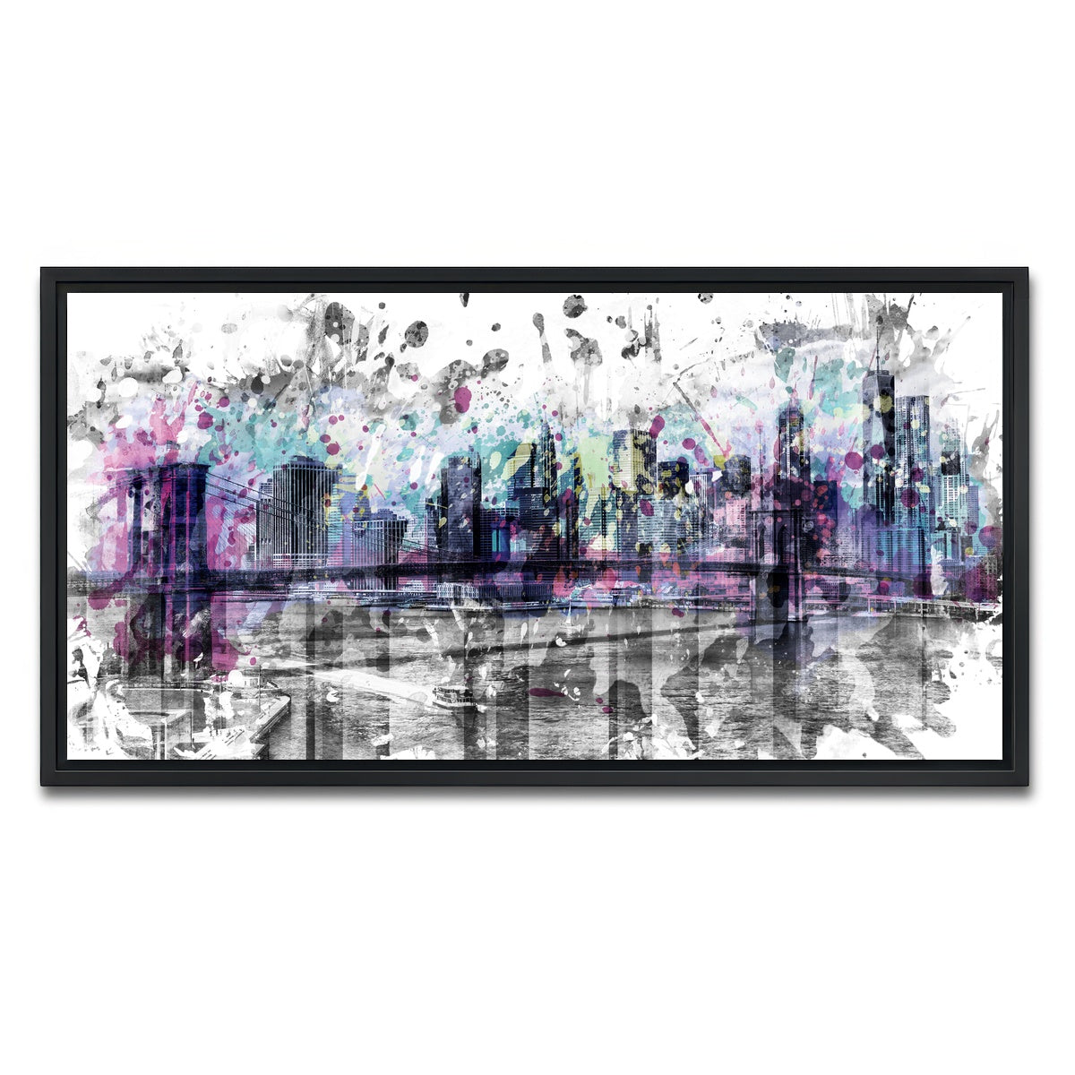 AUTO-MOCKUP WHITE | NYC Skyline Splashes | 1 Piece | Black Framed Canvas | group=2x1