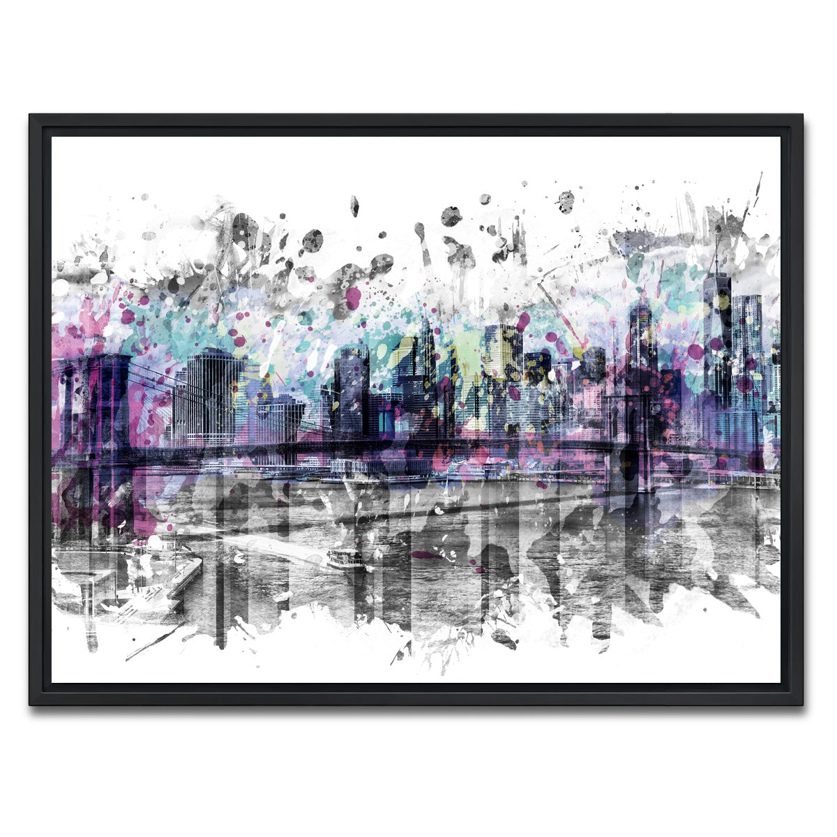 AUTO-MOCKUP WHITE | NYC Skyline Splashes | 1 Piece | Black Framed Canvas | group=4x3