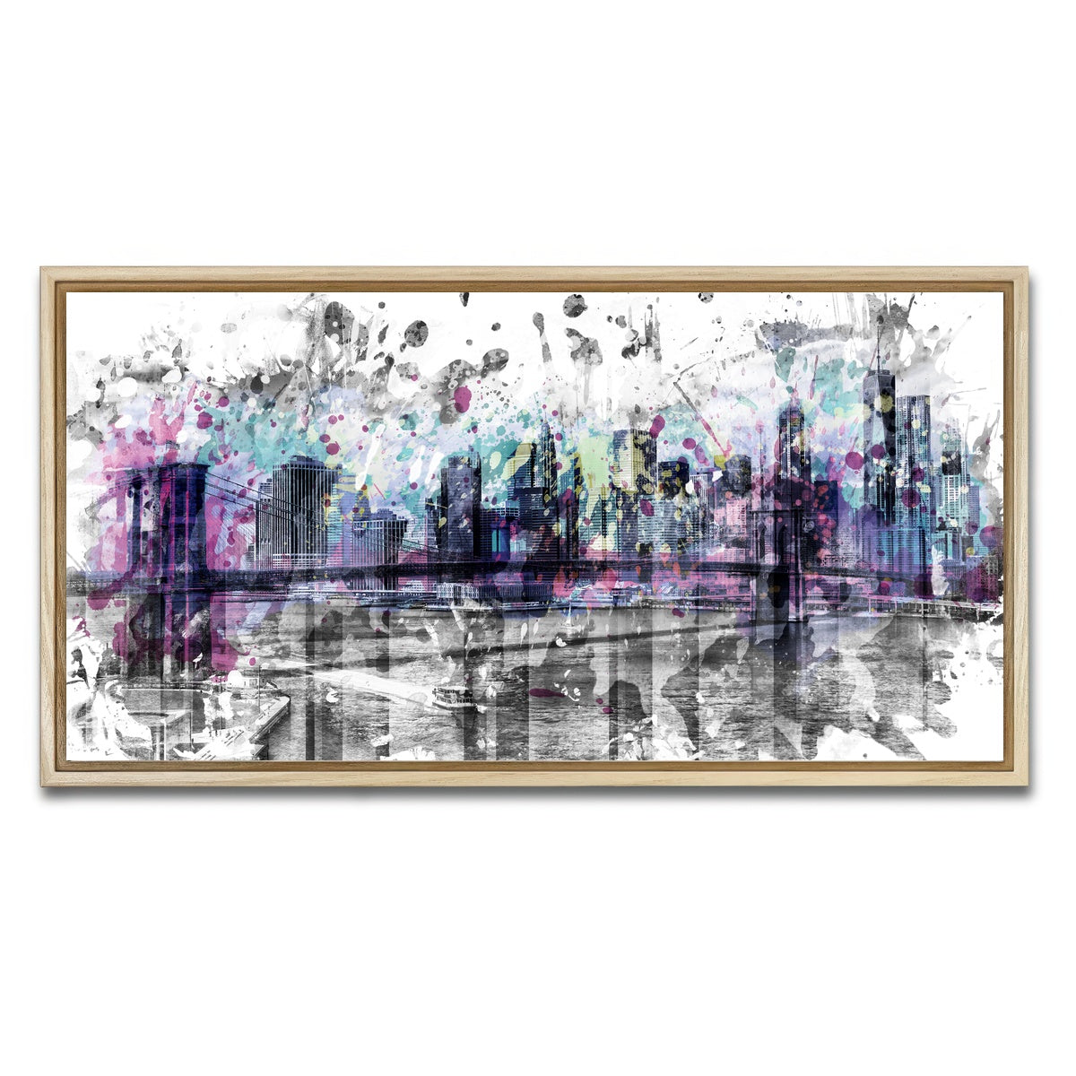 AUTO-MOCKUP WHITE | NYC Skyline Splashes | 1 Piece | Natural Framed Canvas | group=2x1
