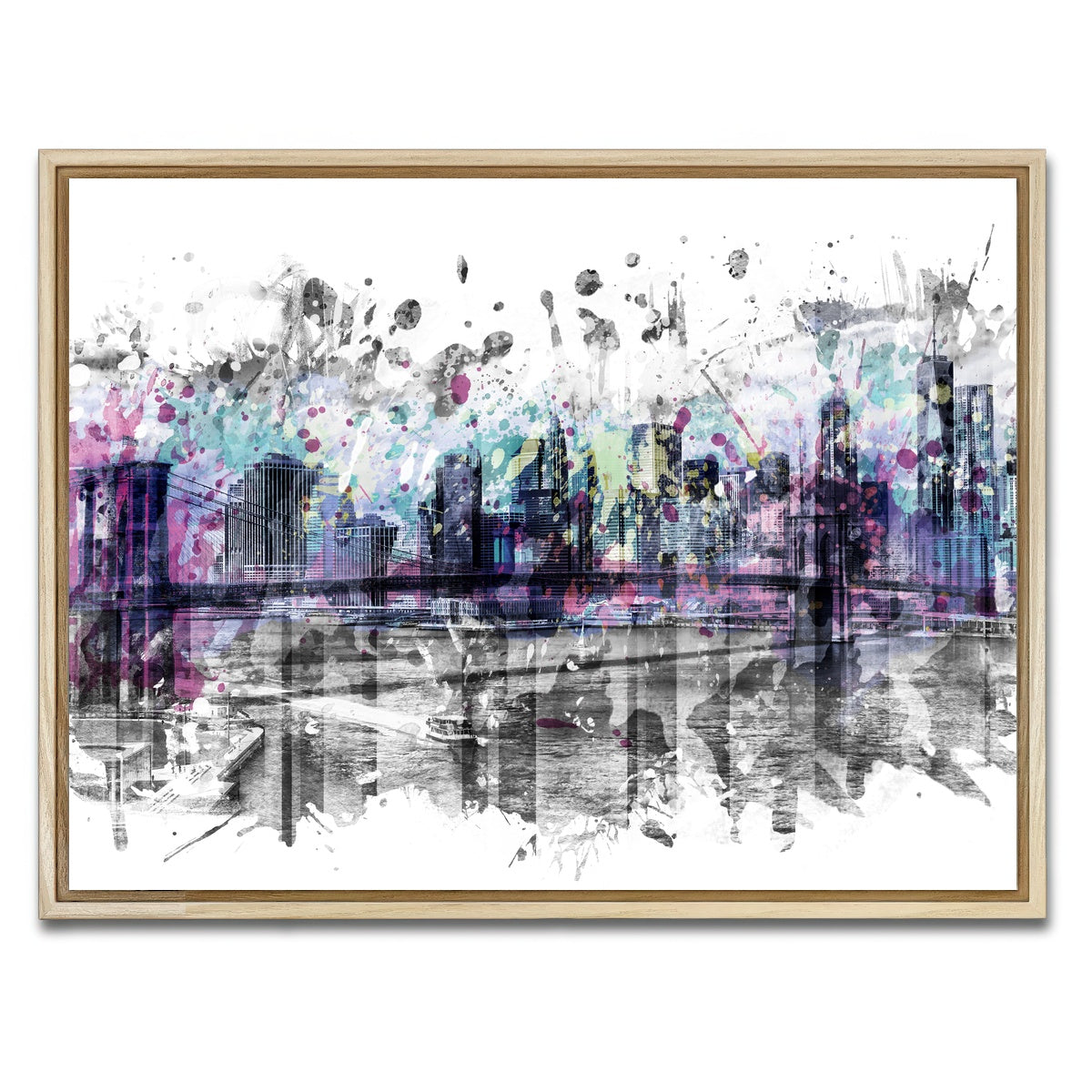 AUTO-MOCKUP WHITE | NYC Skyline Splashes | 1 Piece | Natural Framed Canvas | group=4x3