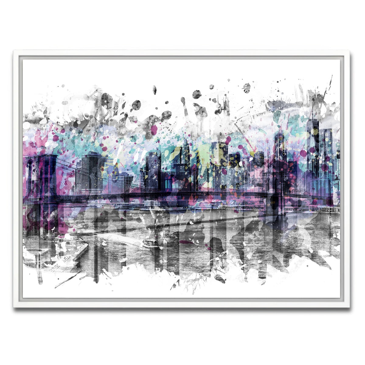 AUTO-MOCKUP WHITE | NYC Skyline Splashes | 1 Piece | White Framed Canvas | group=4x3