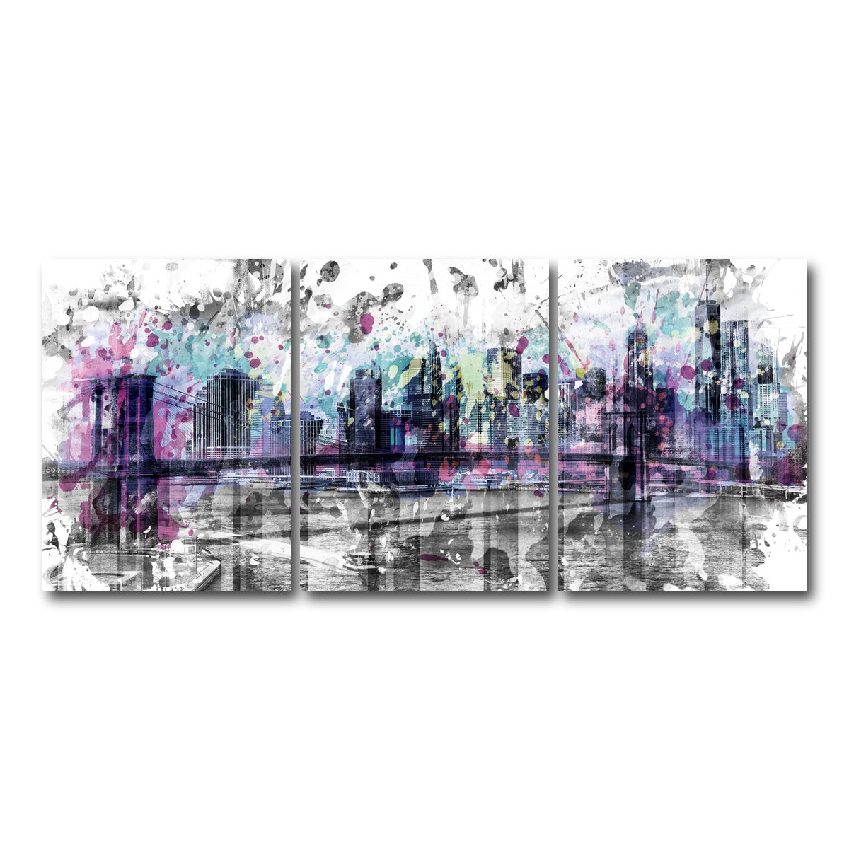 AUTO-MOCKUP WHITE | NYC Skyline Splashes | 3 Piece | Gallery Wrap Canvas | group=18x24