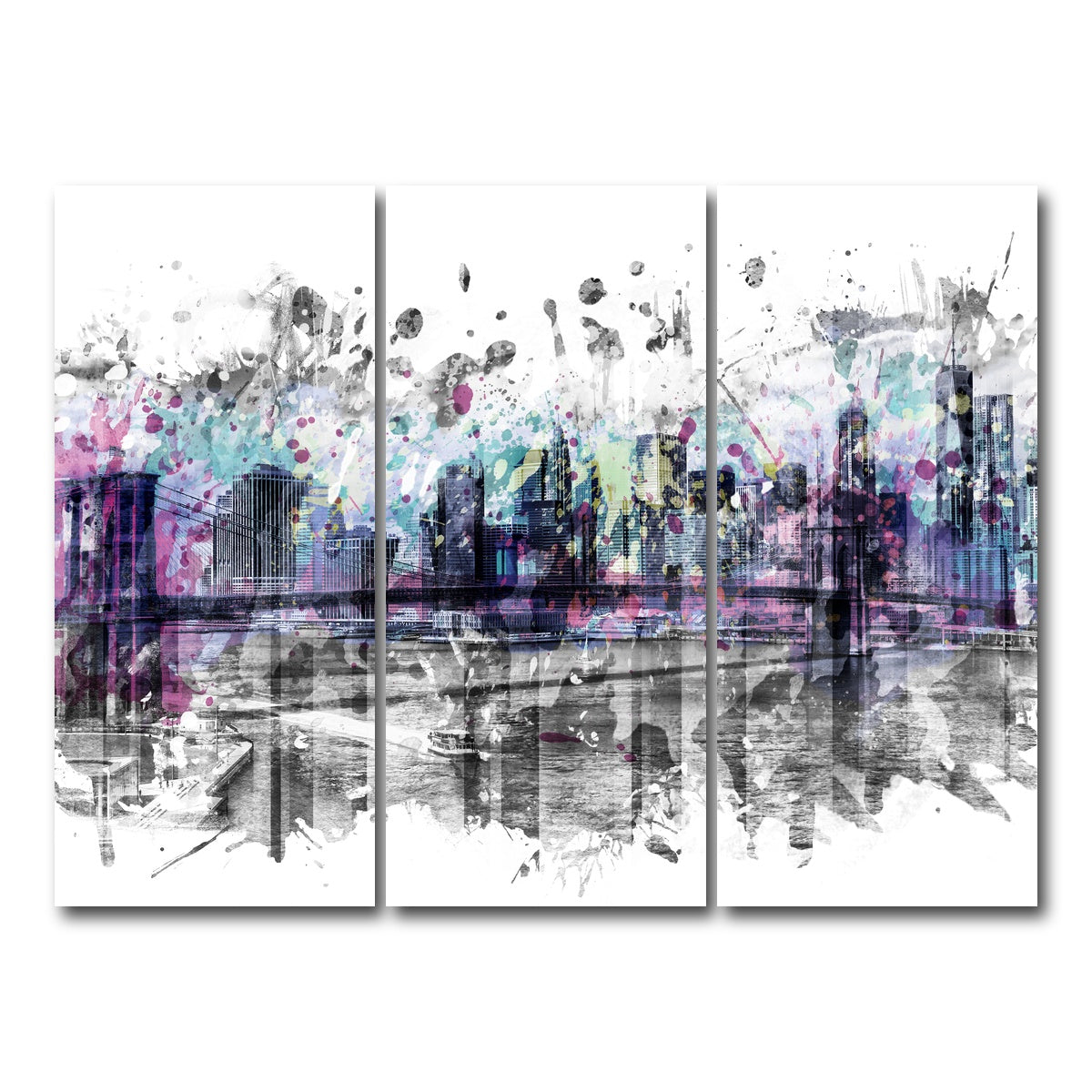 AUTO-MOCKUP WHITE | NYC Skyline Splashes | 3 Piece | Gallery Wrap Canvas | group=8x18