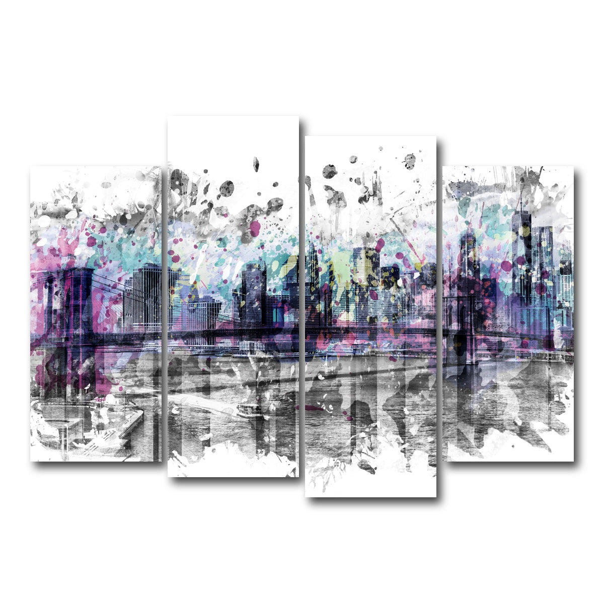 AUTO-MOCKUP WHITE | NYC Skyline Splashes | 4 Piece | Gallery Wrap Canvas | group=4_normal