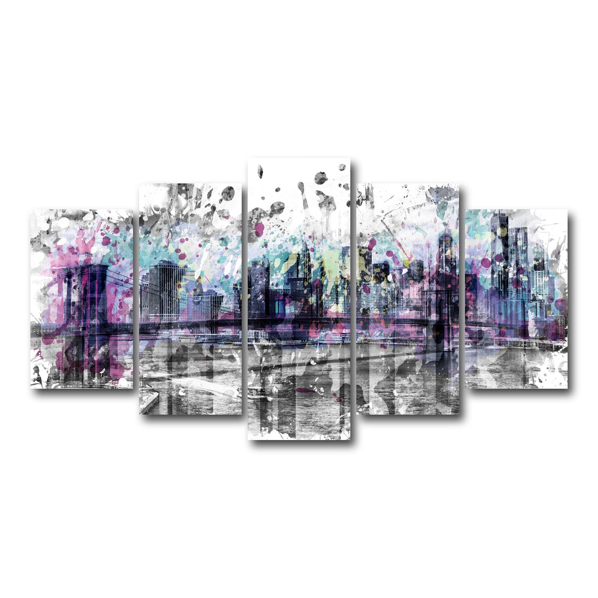 AUTO-MOCKUP WHITE | NYC Skyline Splashes | 5 Piece | Gallery Wrap Canvas | group=5_normal