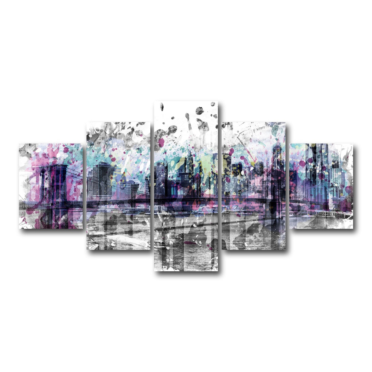 AUTO-MOCKUP WHITE | NYC Skyline Splashes | 5 Piece | Gallery Wrap Canvas | group=5_short