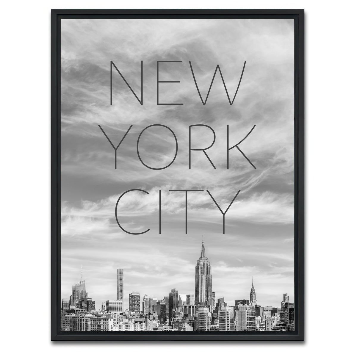 AUTO-MOCKUP WHITE | NYC Text & Skyline | 1 Piece | Black Framed Canvas | group=3x4