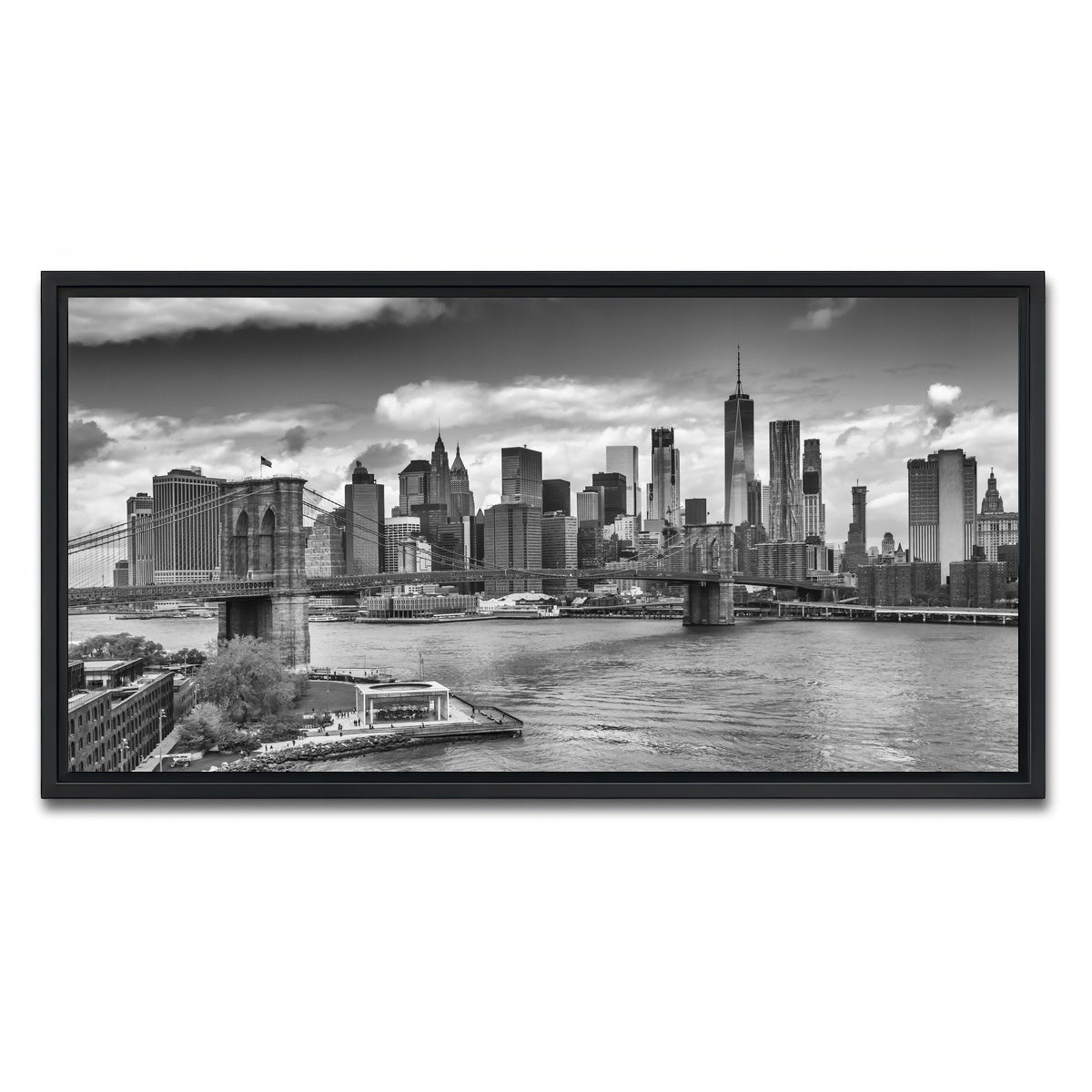 AUTO-MOCKUP WHITE | NYC View from Manhattan Bridge | 1 Piece | Black Framed Canvas | group=2x1