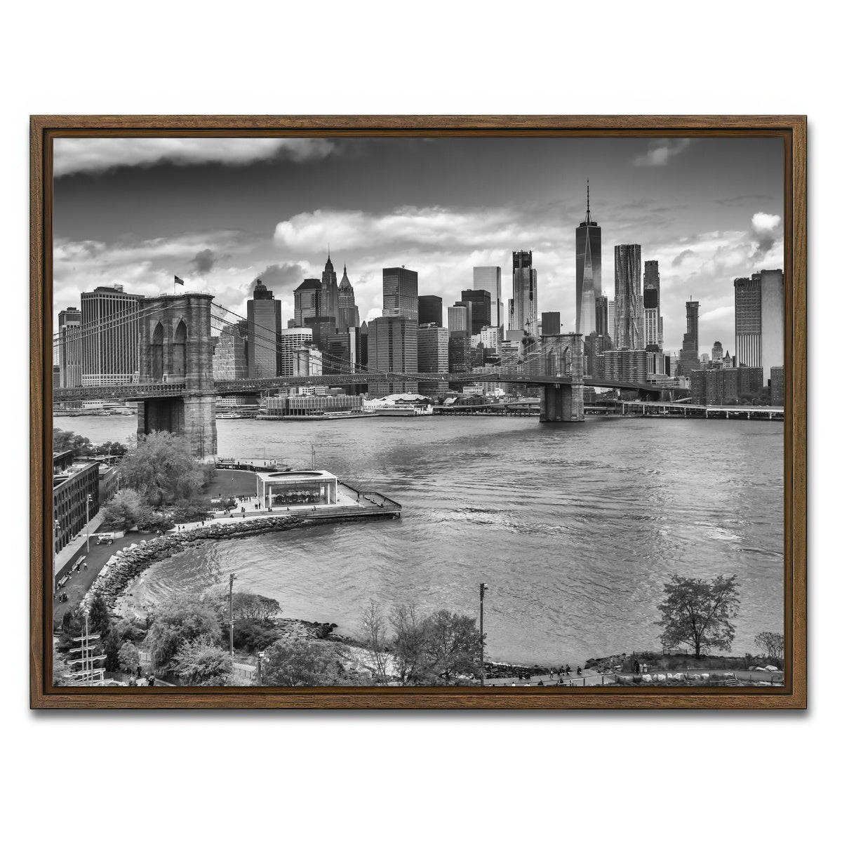 AUTO-MOCKUP WHITE | NYC View from Manhattan Bridge | 1 Piece | Walnut Framed Canvas | group=4x3