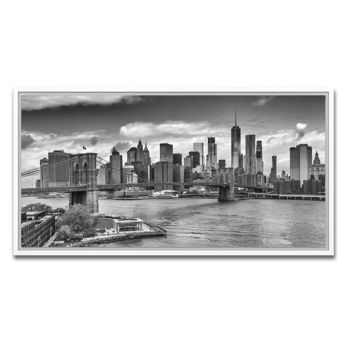 AUTO-MOCKUP WHITE | NYC View from Manhattan Bridge | 1 Piece | White Framed Canvas | group=2x1