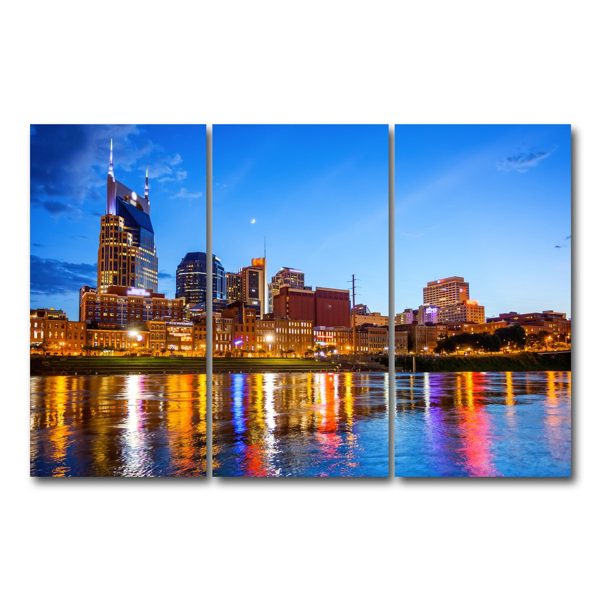 AUTO-MOCKUP WHITE | Nashville Skyline Cumberland River | 3 Piece | Gallery Wrap Canvas | group=12x24