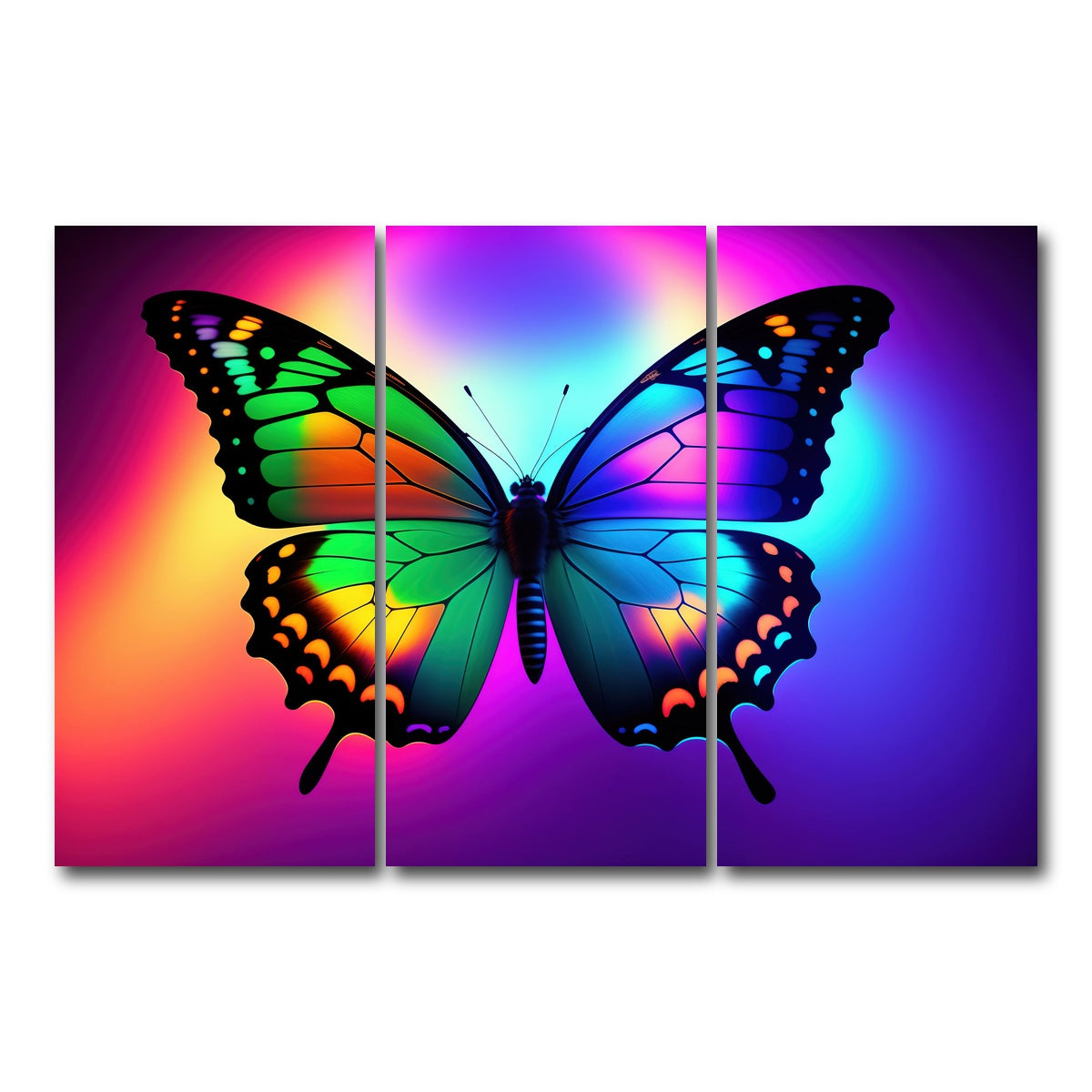 AUTO-MOCKUP WHITE | Neon Butterfly | 3 Piece | Gallery Wrap Canvas | group=12x24