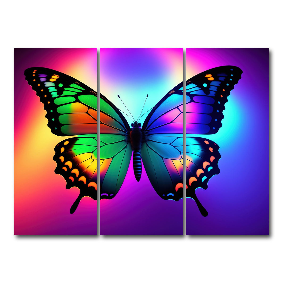 AUTO-MOCKUP WHITE | Neon Butterfly | 3 Piece | Gallery Wrap Canvas | group=8x18
