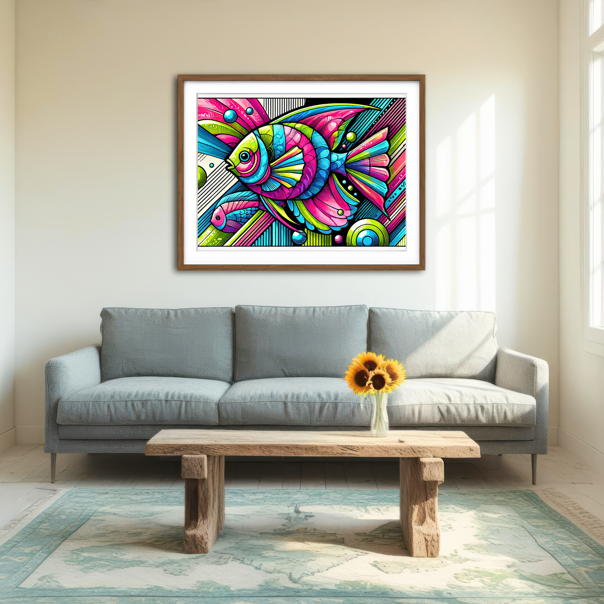 AUTO-MOCKUP ROOM | Neon Pop Art Fish Wall Art