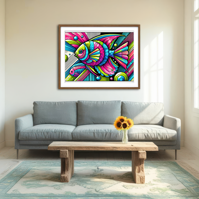 AUTO-MOCKUP ROOM | Neon Pop Art Fish Wall Art