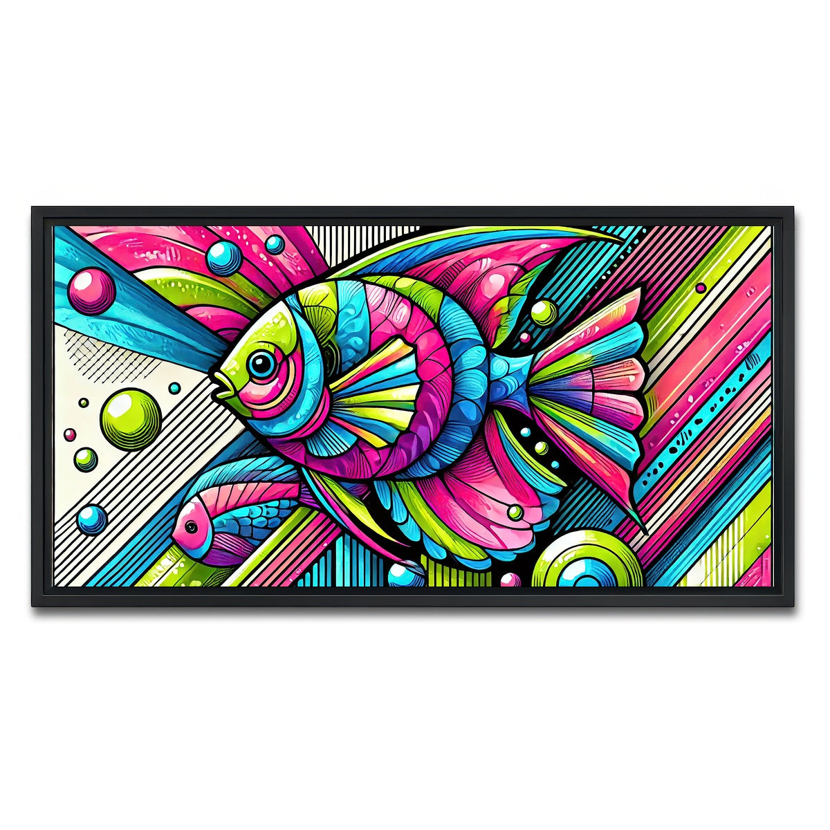 AUTO-MOCKUP WHITE | Neon Pop Art Fish | 1 Piece | Black Framed Canvas | group=2x1