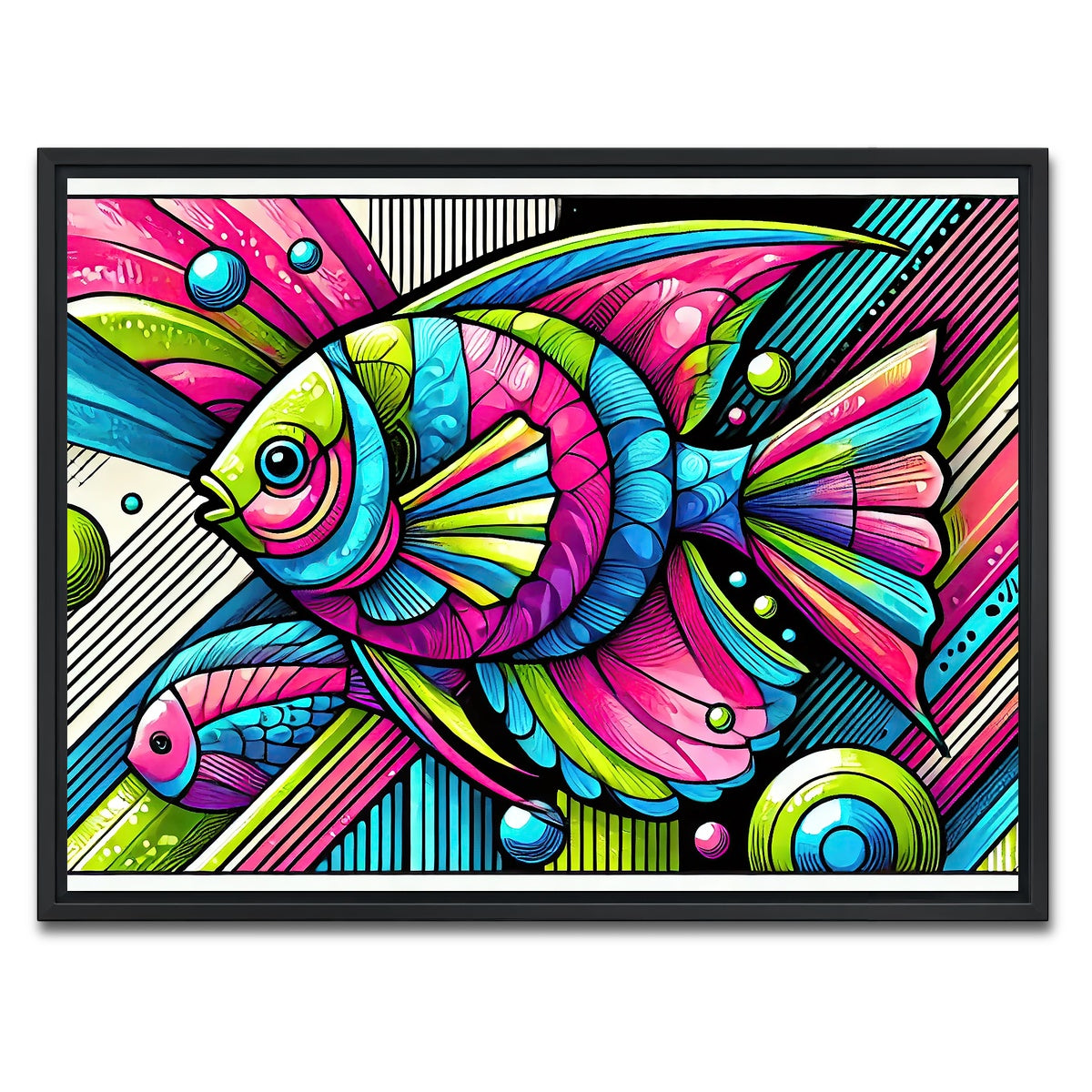 AUTO-MOCKUP WHITE | Neon Pop Art Fish | 1 Piece | Black Framed Canvas | group=4x3