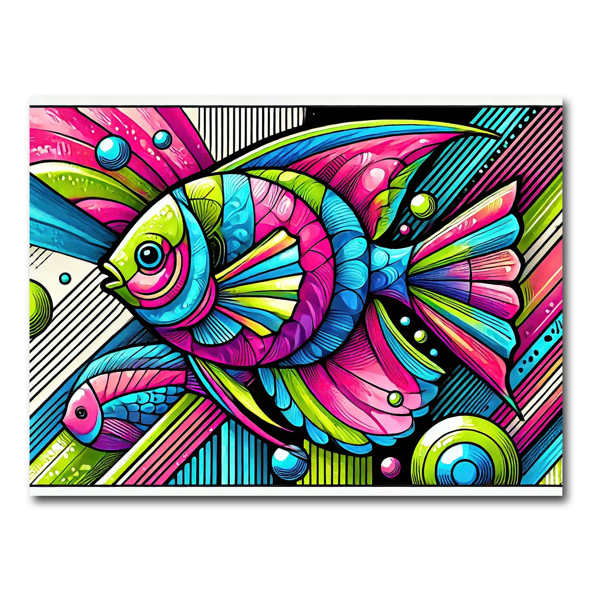 AUTO-MOCKUP WHITE | Neon Pop Art Fish | 1 Piece | Gallery Wrap Canvas | group=4x3