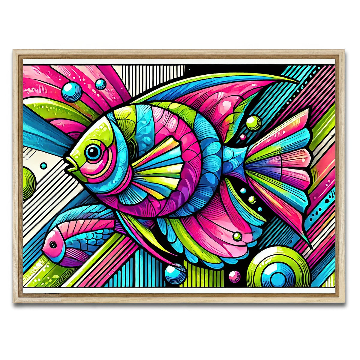 AUTO-MOCKUP WHITE | Neon Pop Art Fish | 1 Piece | Natural Framed Canvas | group=4x3