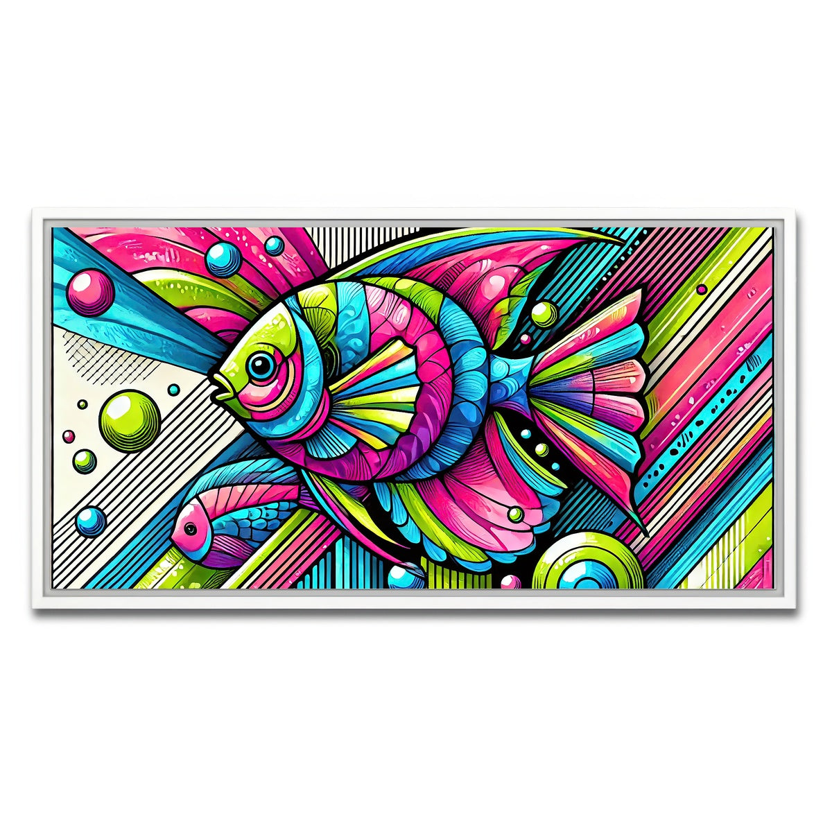 AUTO-MOCKUP WHITE | Neon Pop Art Fish | 1 Piece | White Framed Canvas | group=2x1
